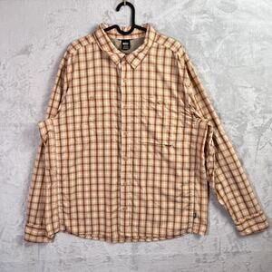 REI Co-op Longsleeve Button Up Shirt Mens XL Orange Plaid Vented Outdoor Hiking